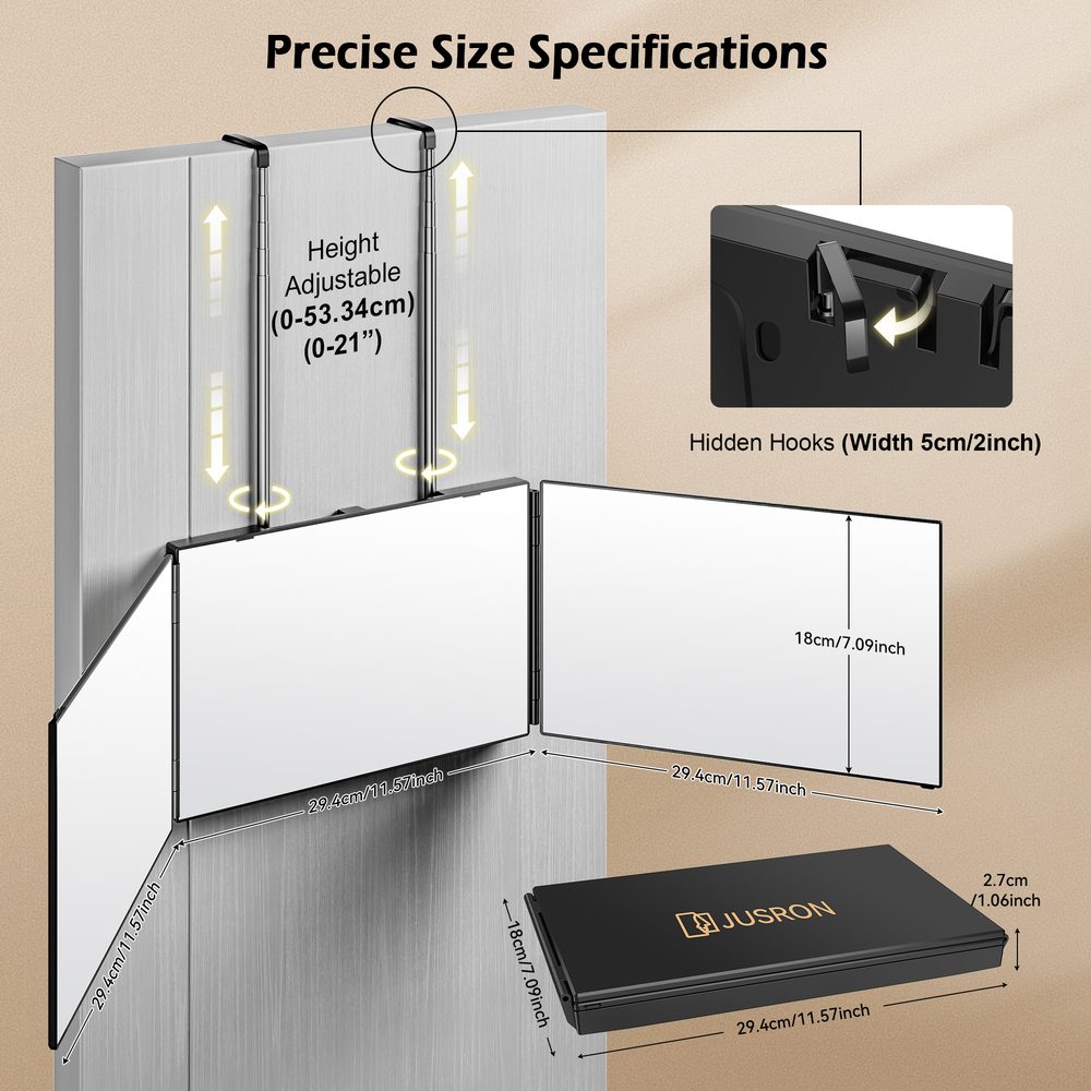 JUSRON mirror size specifications