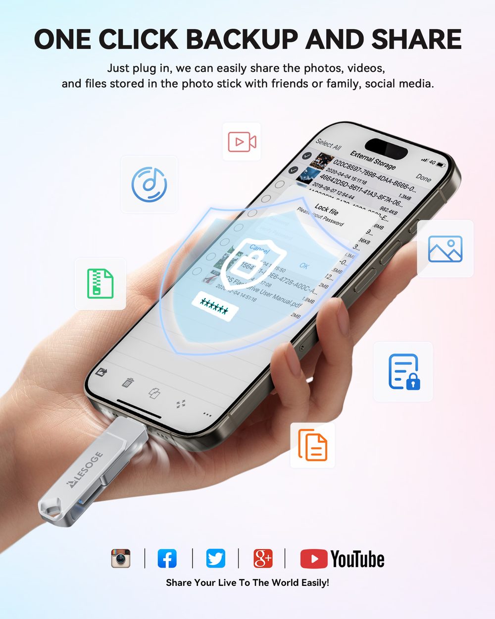 LESOGE one click backup and share